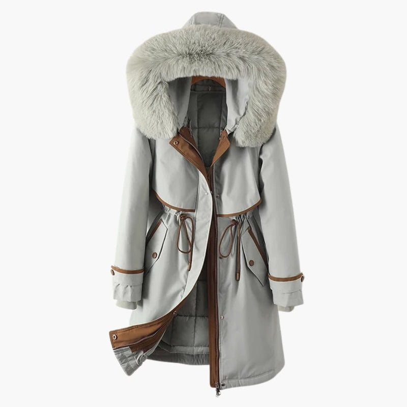 Manteau long femme avec capuche et cordon ajustable