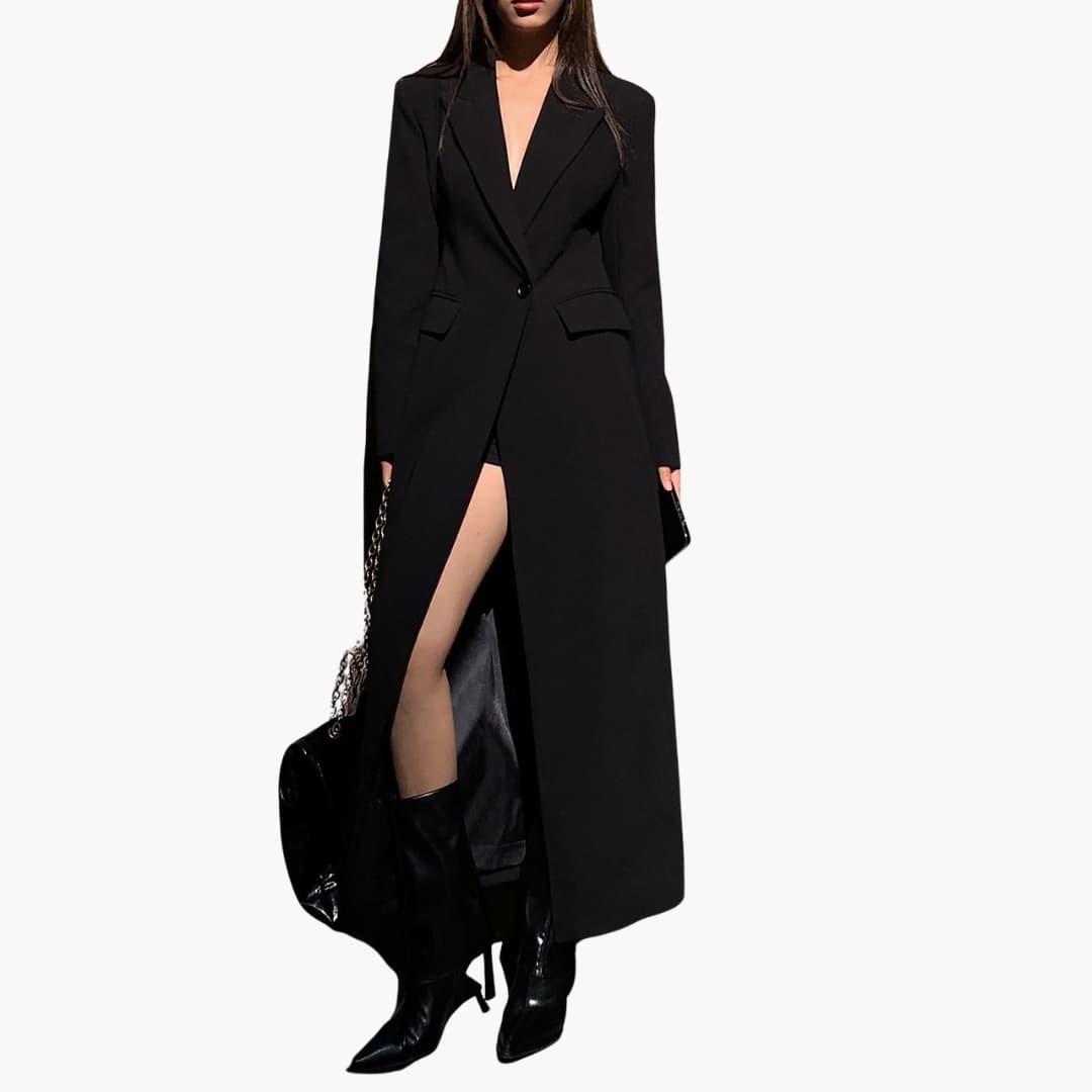 Manteau long femme avec col à revers