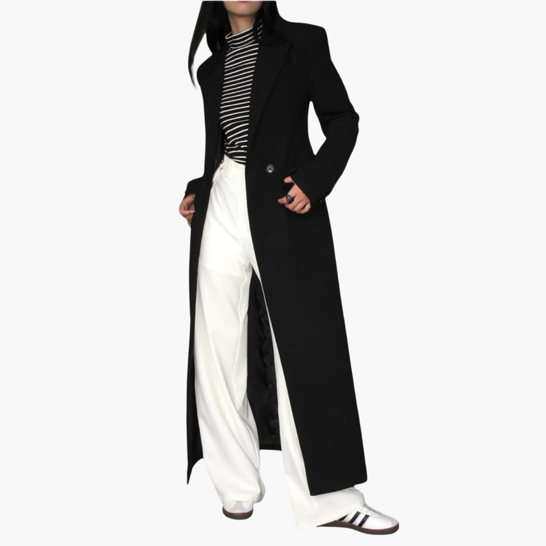 Manteau long femme avec col à revers