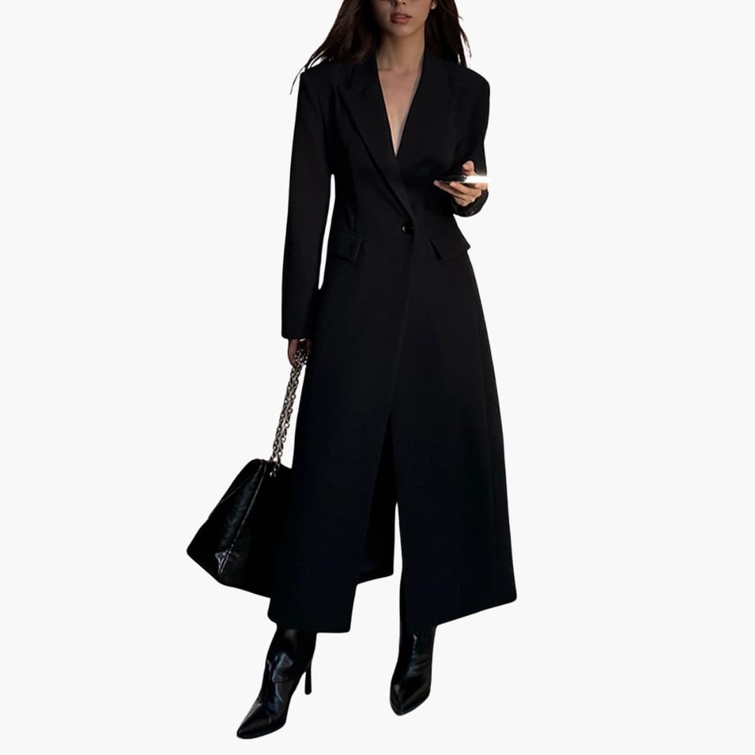 Manteau long femme avec col à revers