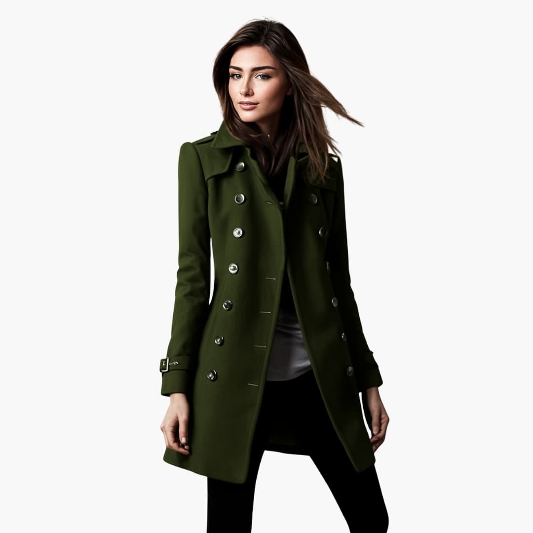 Manteau long femme avec double boutonnage et coupe ajustée