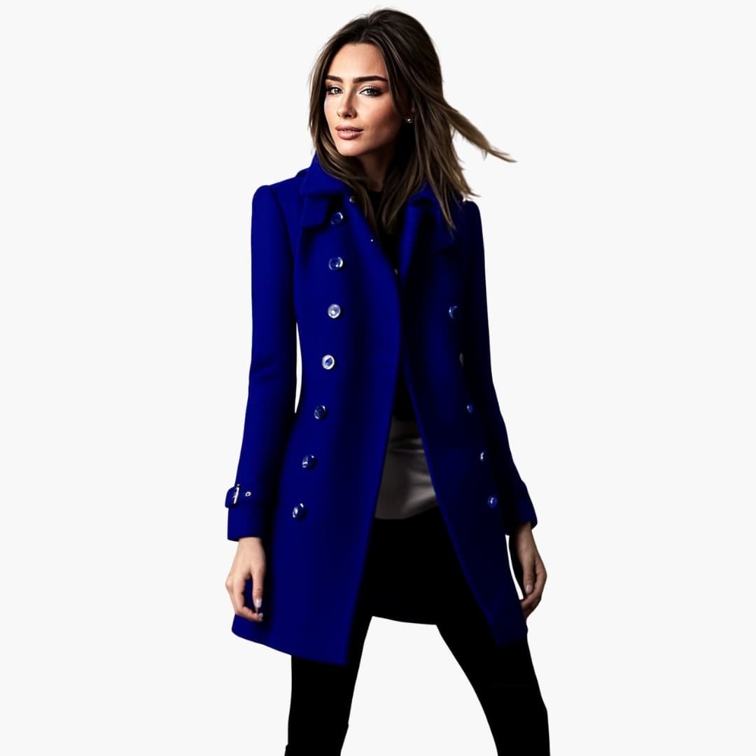 Manteau long femme avec double boutonnage et coupe ajustée