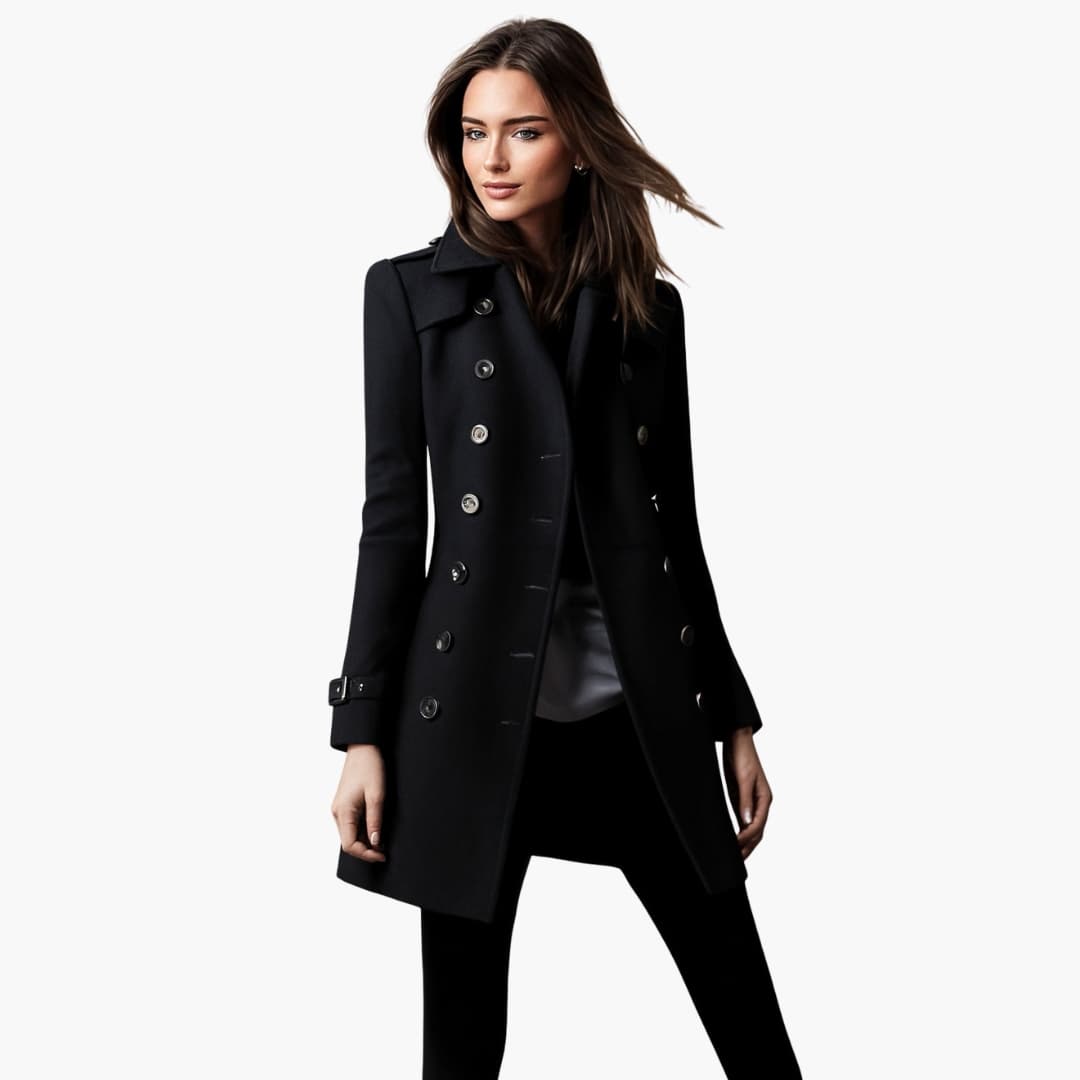 Manteau long femme avec double boutonnage et coupe ajustée