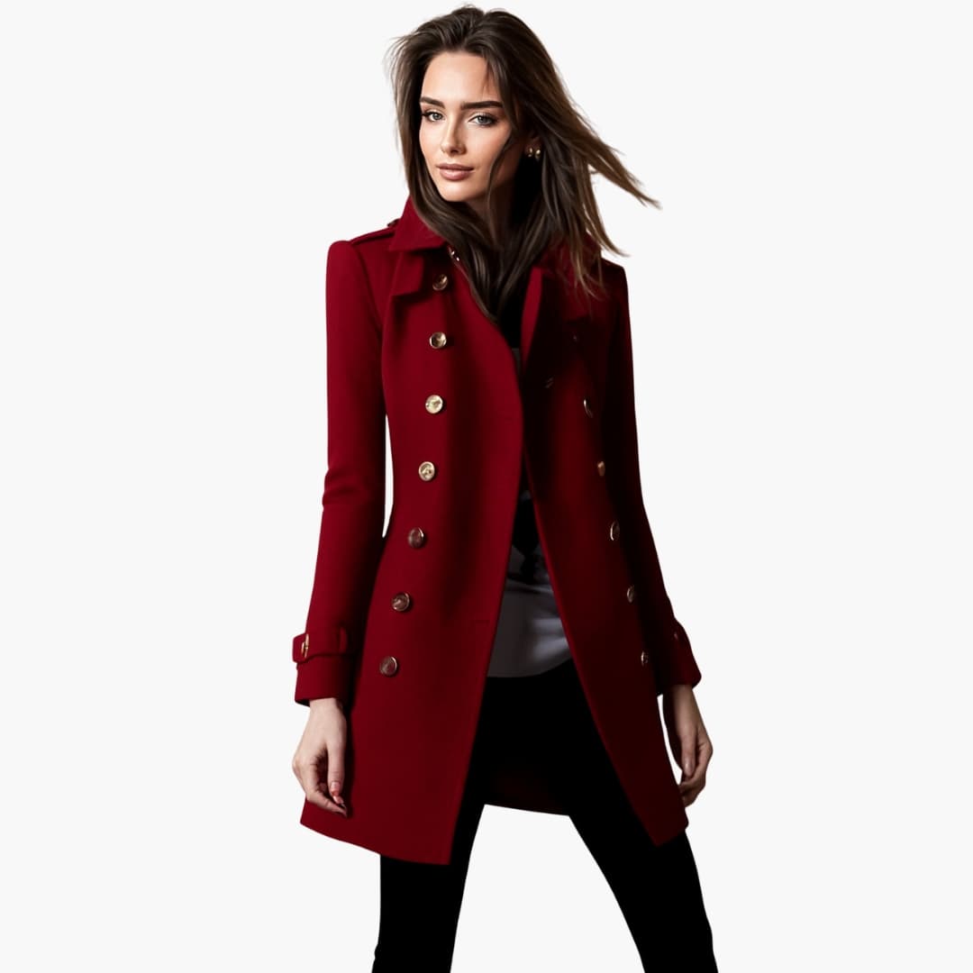 Manteau long femme avec double boutonnage et coupe ajustée