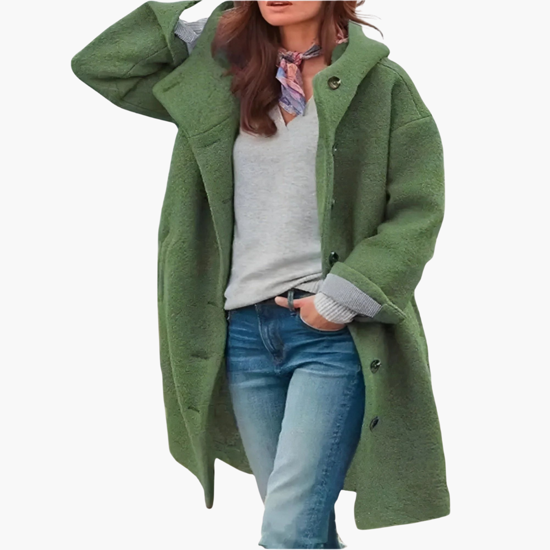 Cappotto lungo da donna con chiusura a bottoni e polsini risvoltati