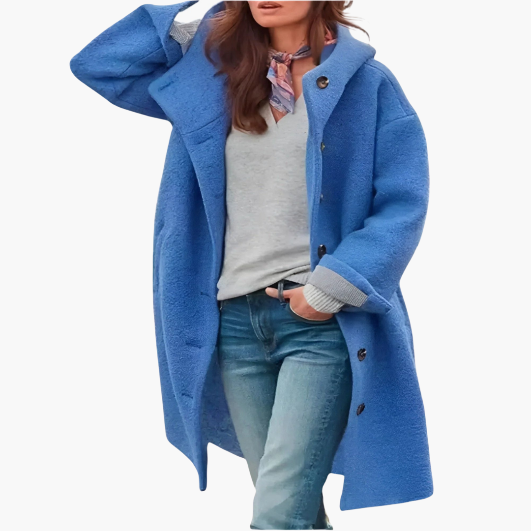 Cappotto lungo da donna con chiusura a bottoni e polsini risvoltati