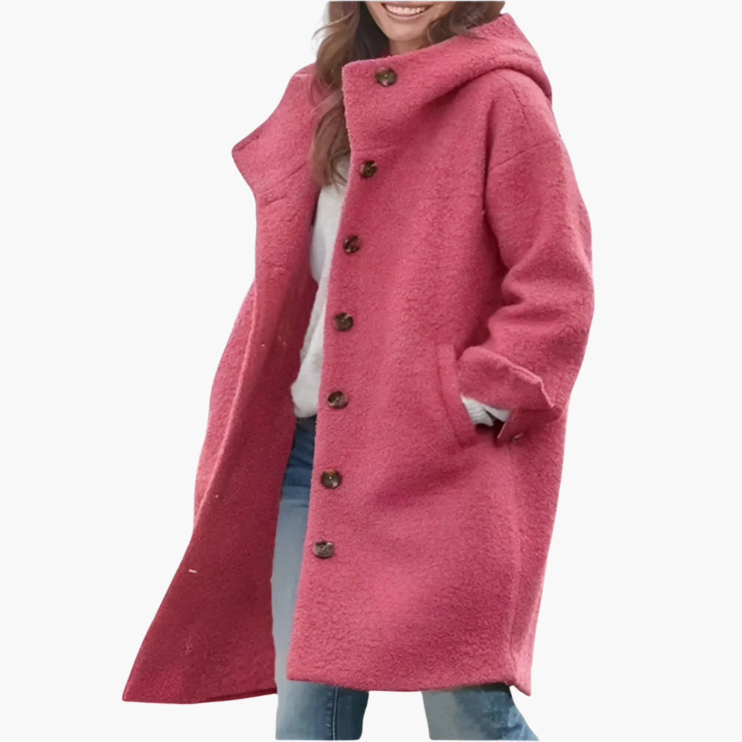 Cappotto lungo da donna con chiusura a bottoni e polsini risvoltati