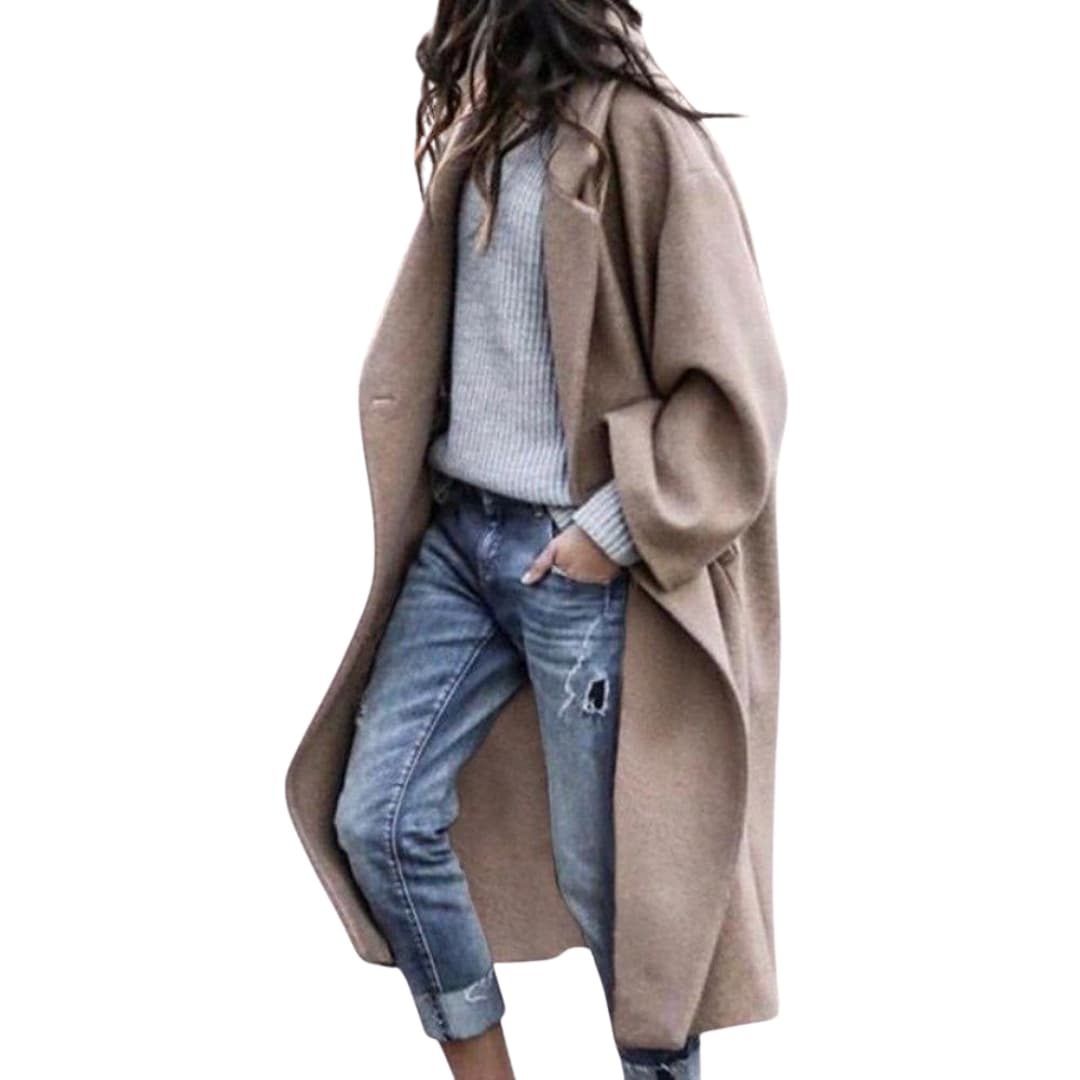 Manteau long femme avec ouverture frontale