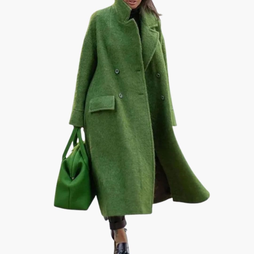 Manteau femme long avec col montant et poches