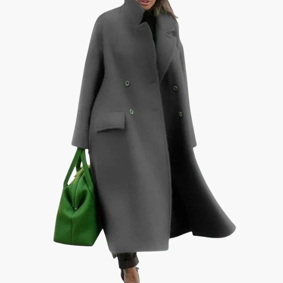 Manteau femme long avec col montant et poches
