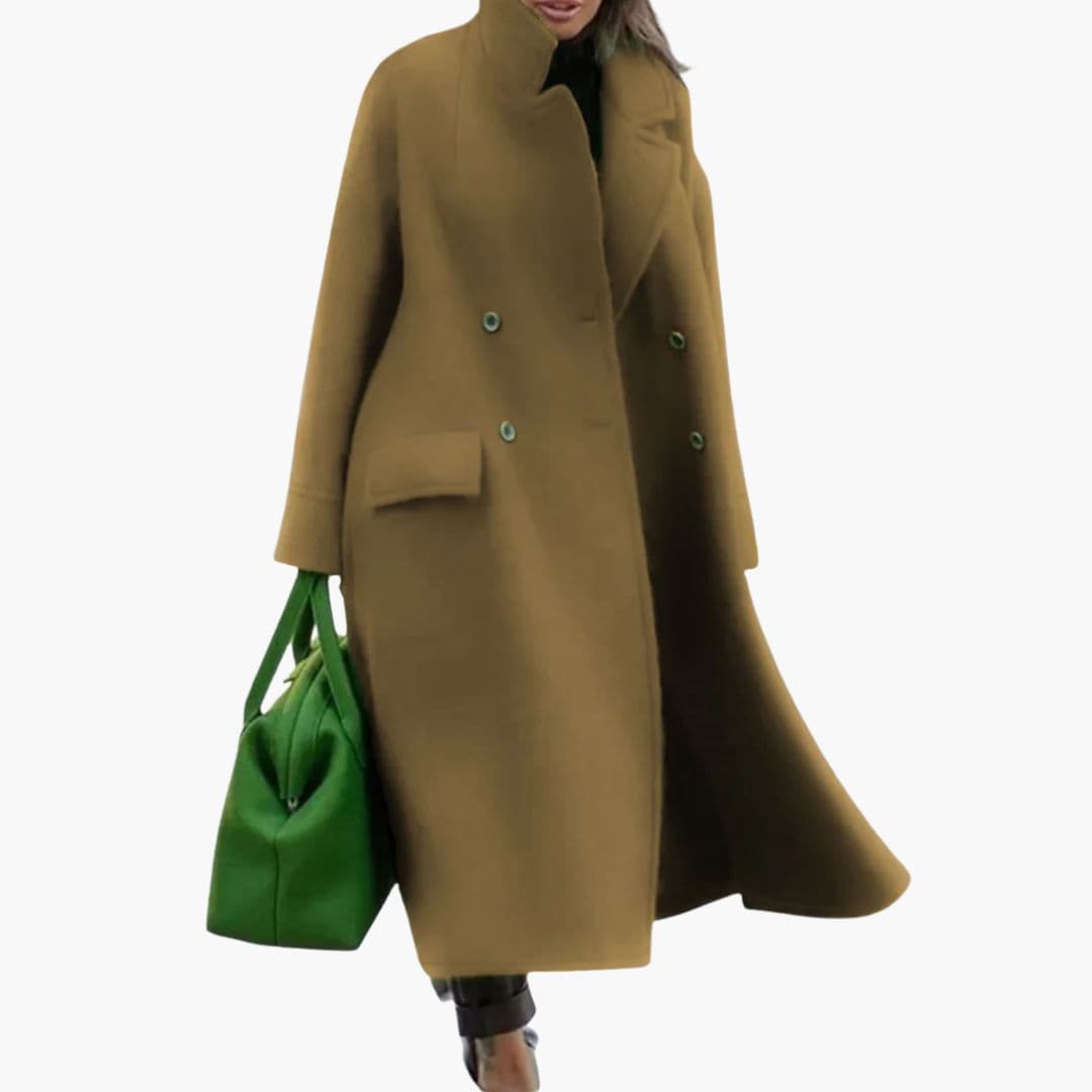 Manteau femme long avec col montant et poches
