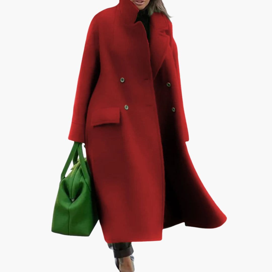Manteau femme long avec col montant et poches