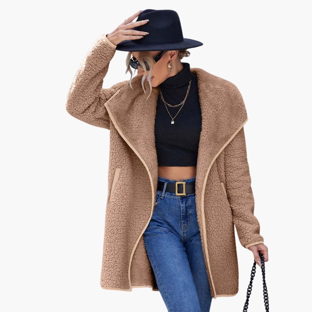 Manteau long femme d’hiver avec col à revers