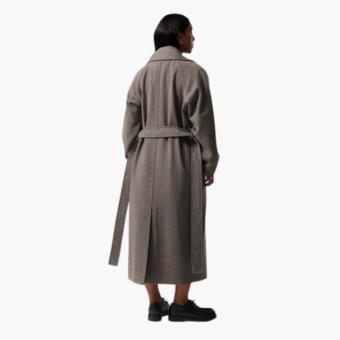 Manteau long femme en laine avec coupe oversize et poches latérales