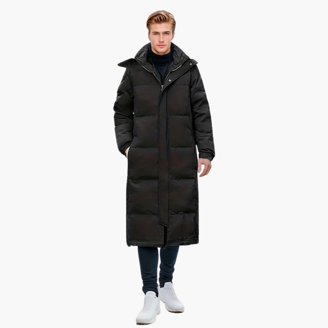 Manteau long homme avec capuche et fermeture zippée