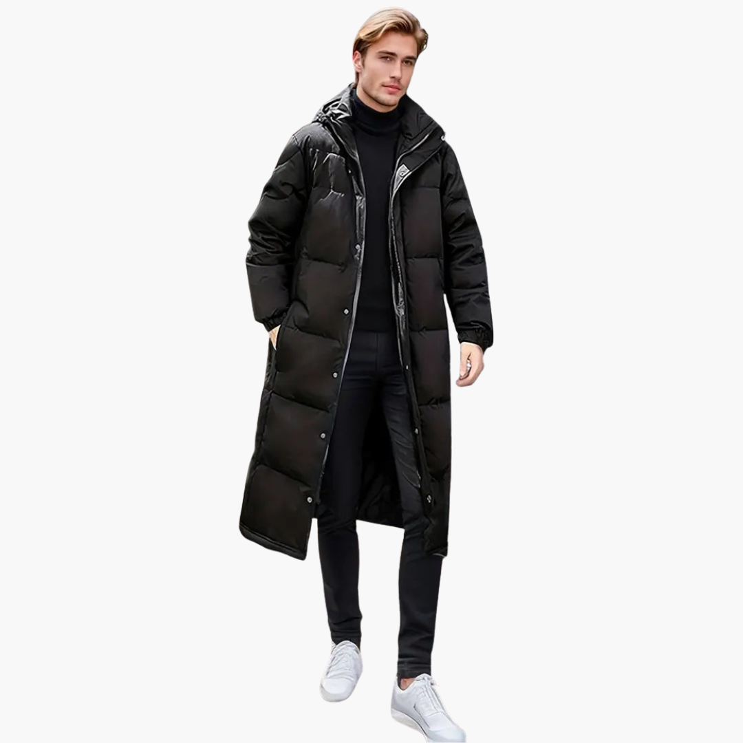 Manteau long homme avec capuche et fermeture zippée