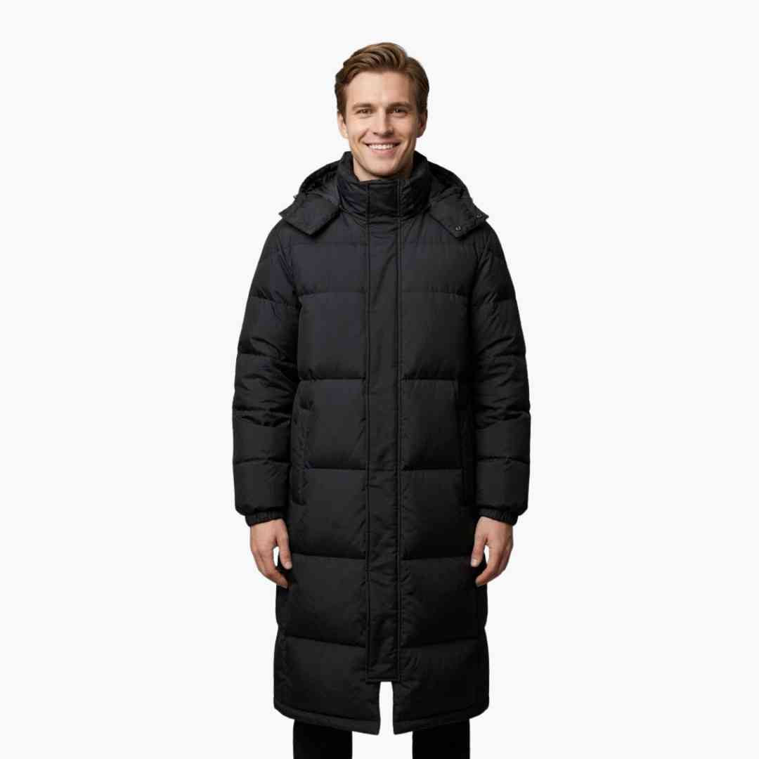 Manteau long homme avec capuche et fermeture zippée