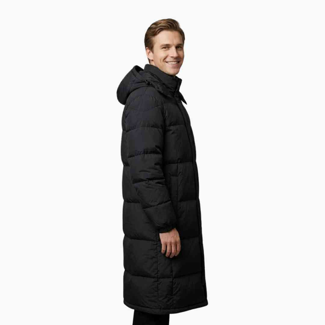 Manteau long homme avec capuche et fermeture zippée