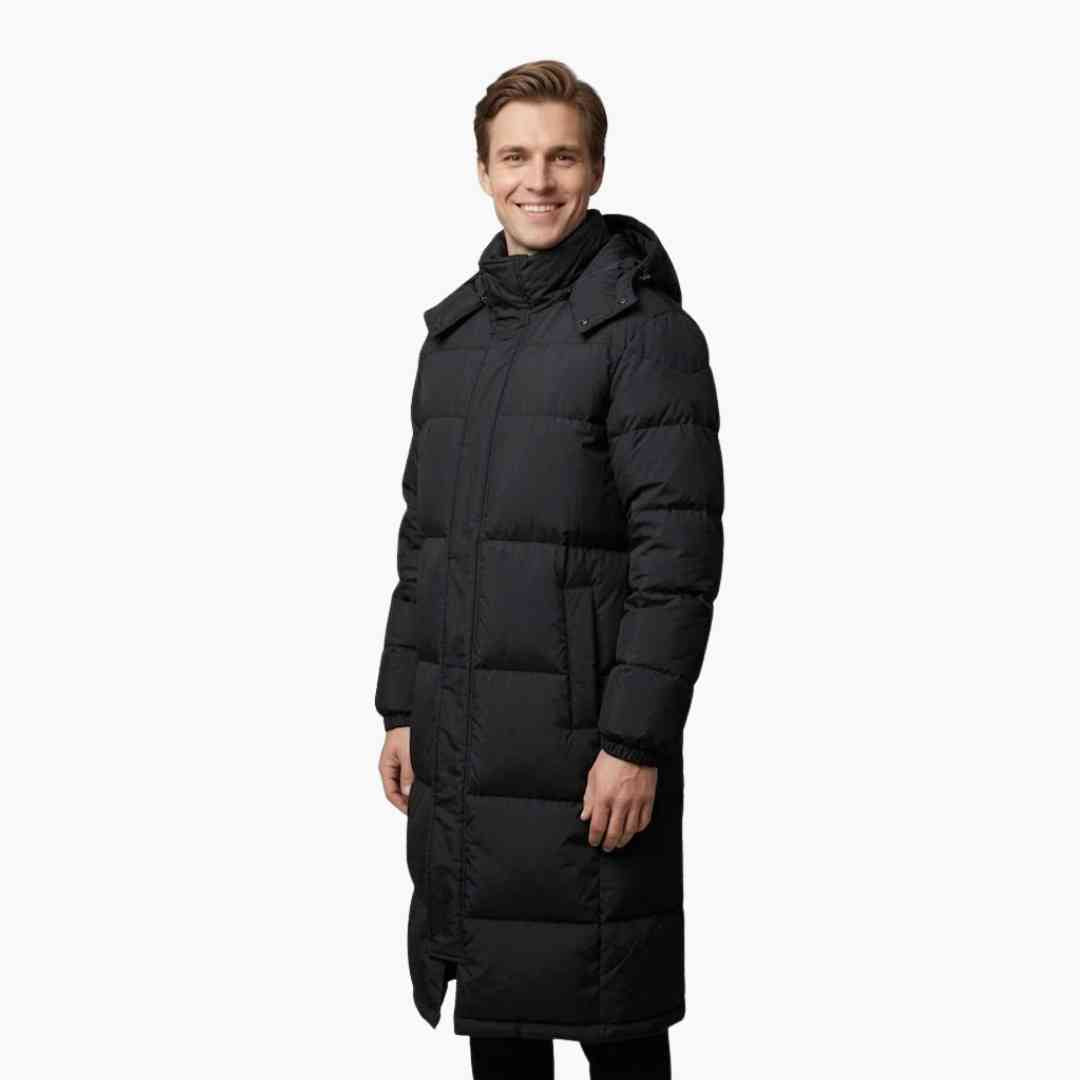 Cappotto lungo uomo con cappuccio e chiusura con zip
