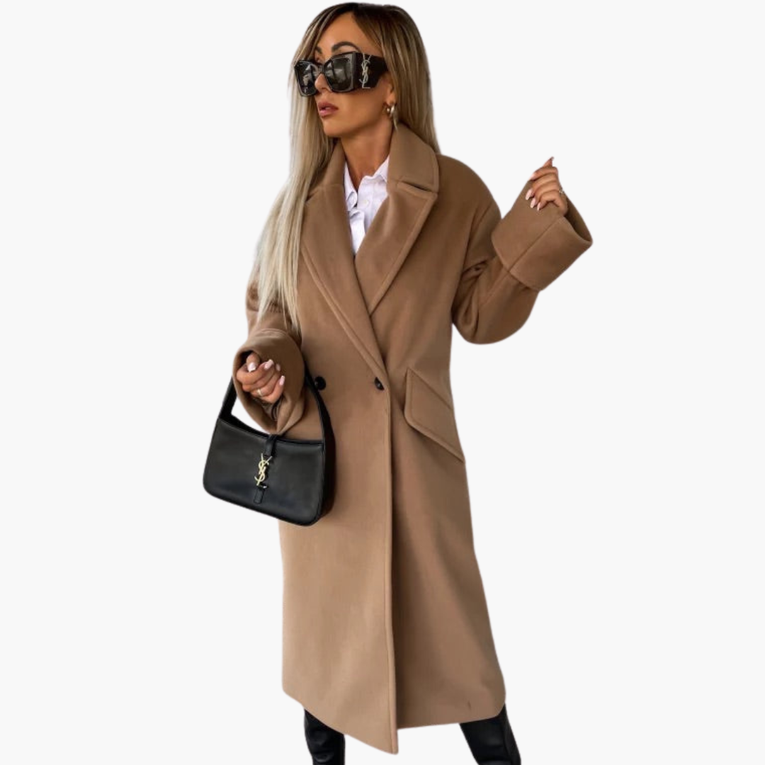 Manteau long pour femme avec col à revers et fermeture à boutons