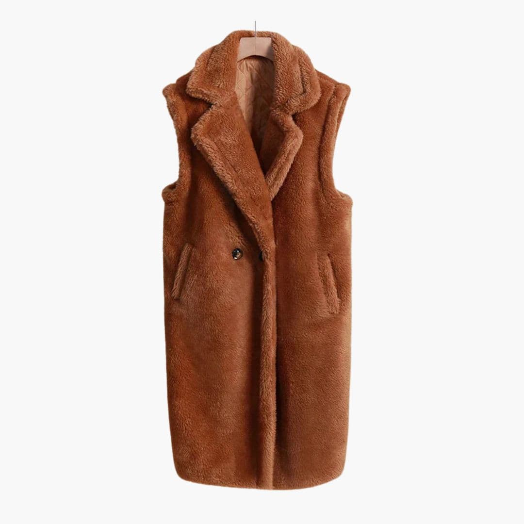 Manteau long sans manches femme avec col à revers