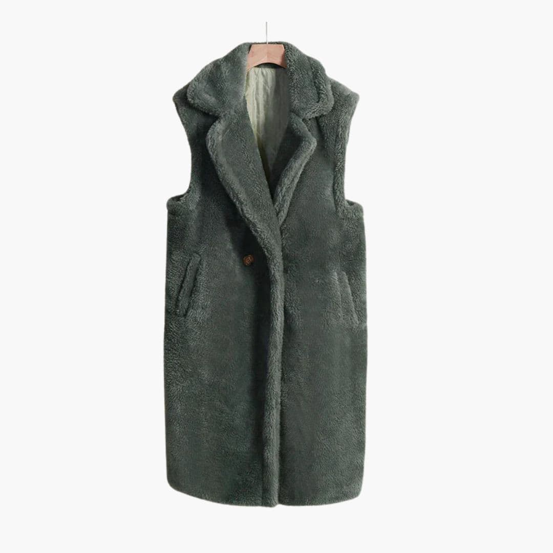 Manteau long sans manches femme avec col à revers