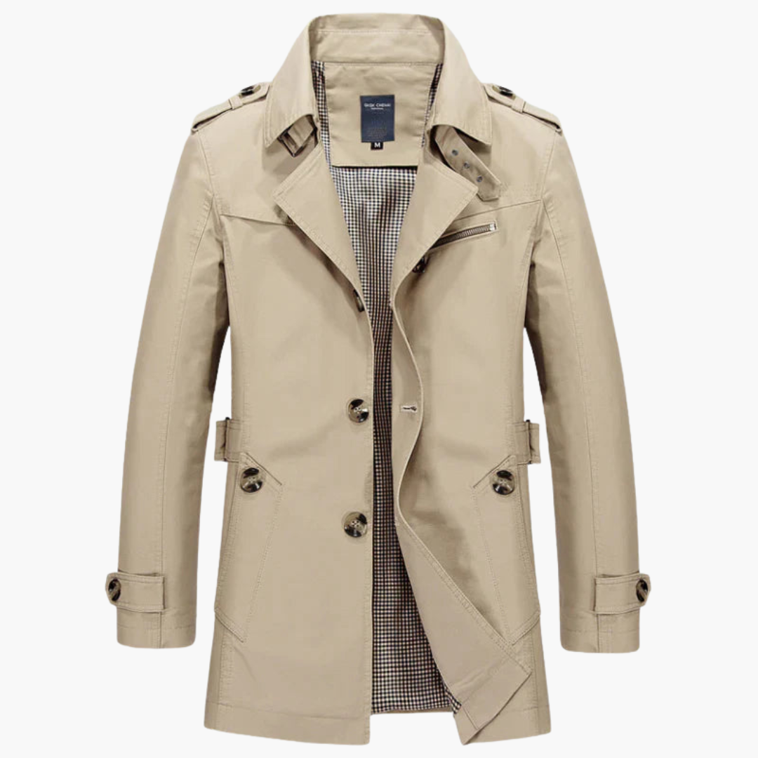 Manteau trench pour homme avec col à revers et fermeture à boutons