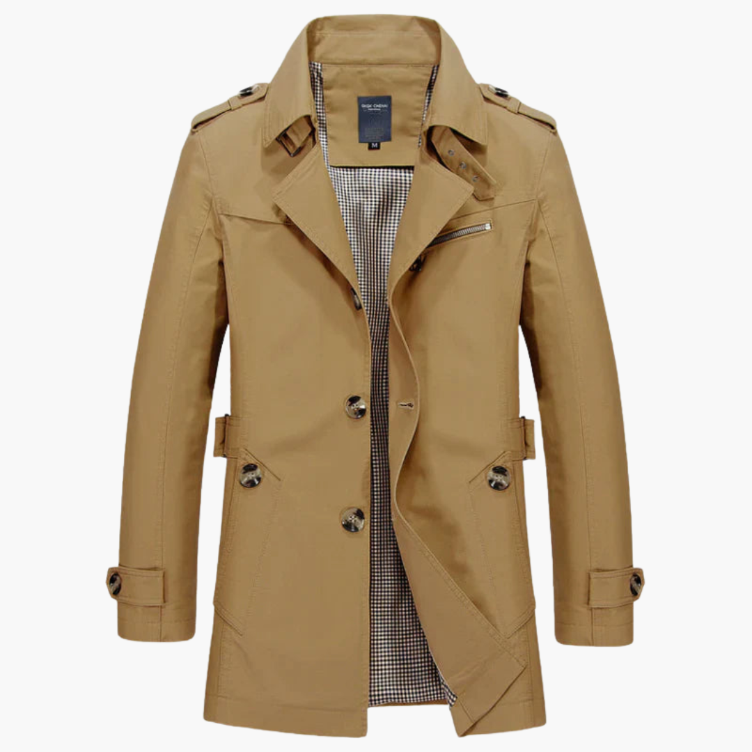 Manteau trench pour homme avec col à revers et fermeture à boutons