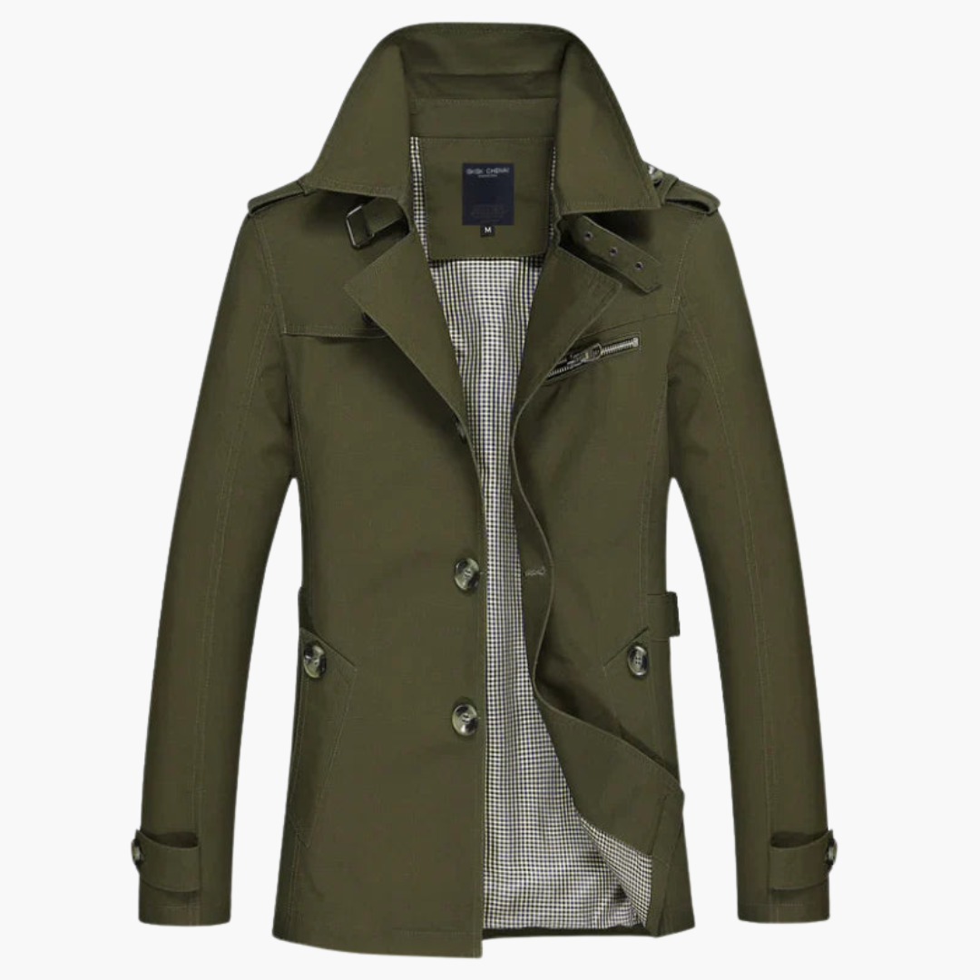 Manteau trench pour homme avec col à revers et fermeture à boutons
