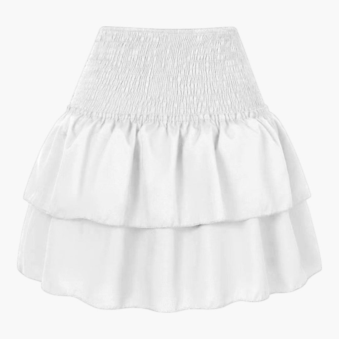 Women's mini skirt with elastic waistband and layered ruffles