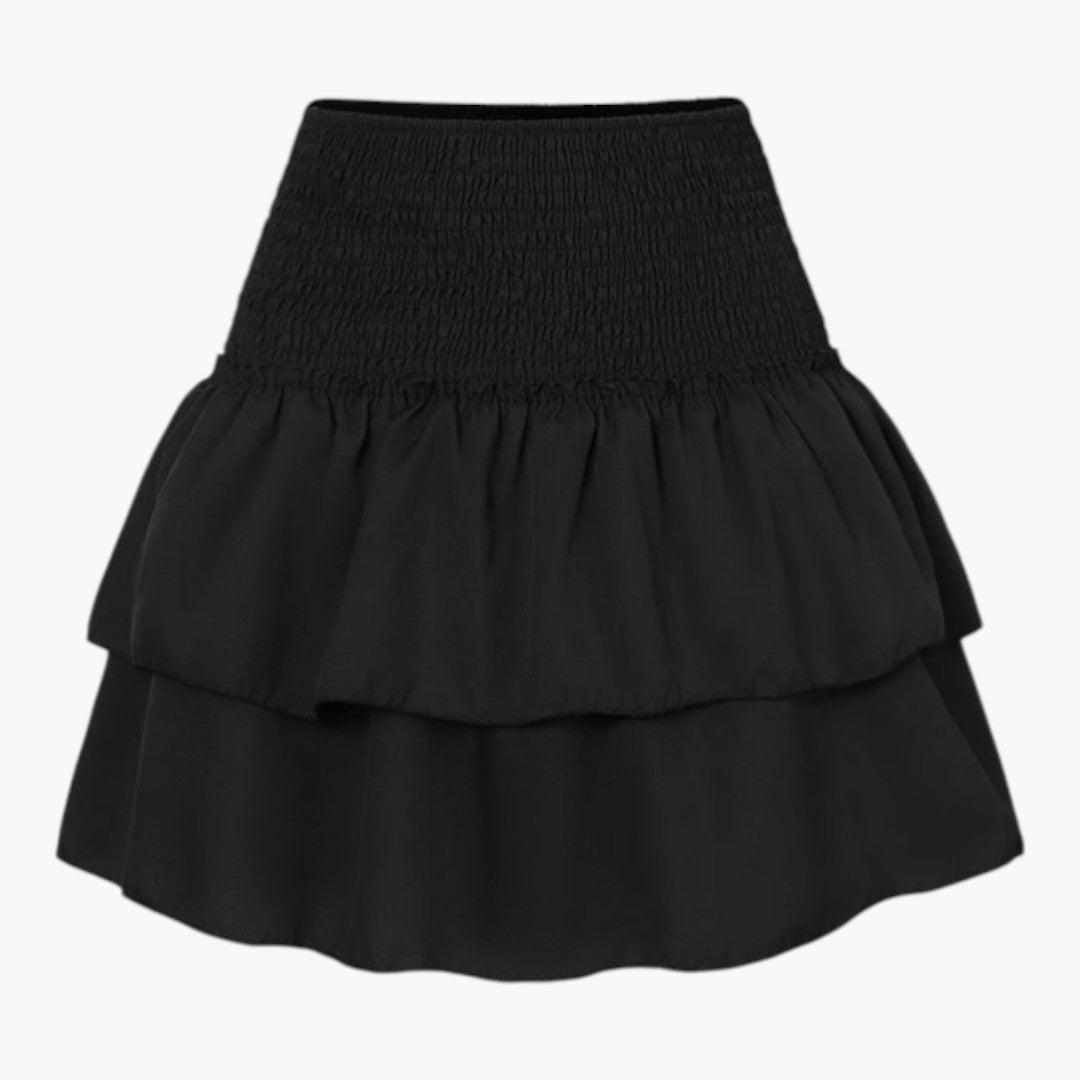 Women's mini skirt with elastic waistband and layered ruffles