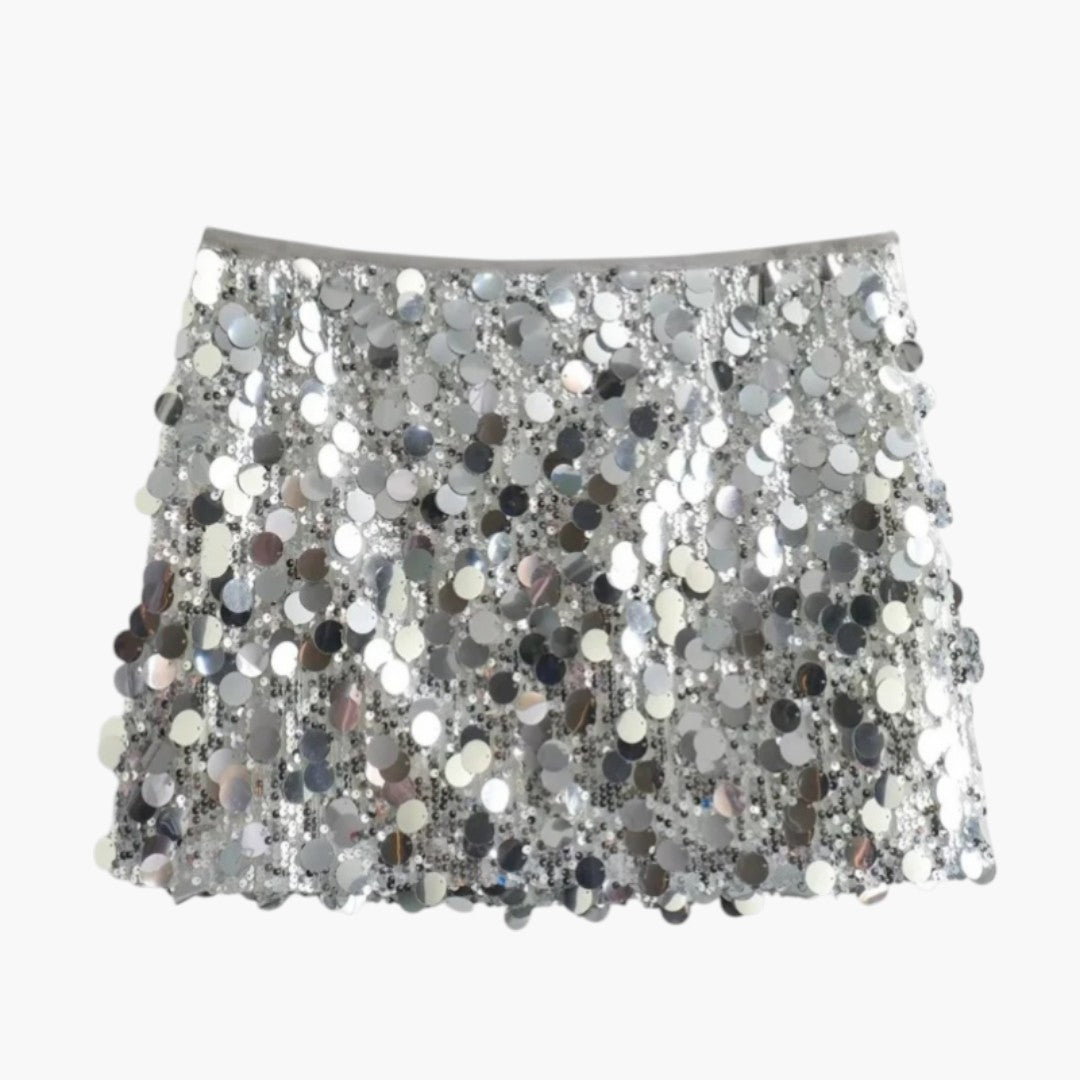 Mini jupe femme avec surface à sequins et taille à enfiler