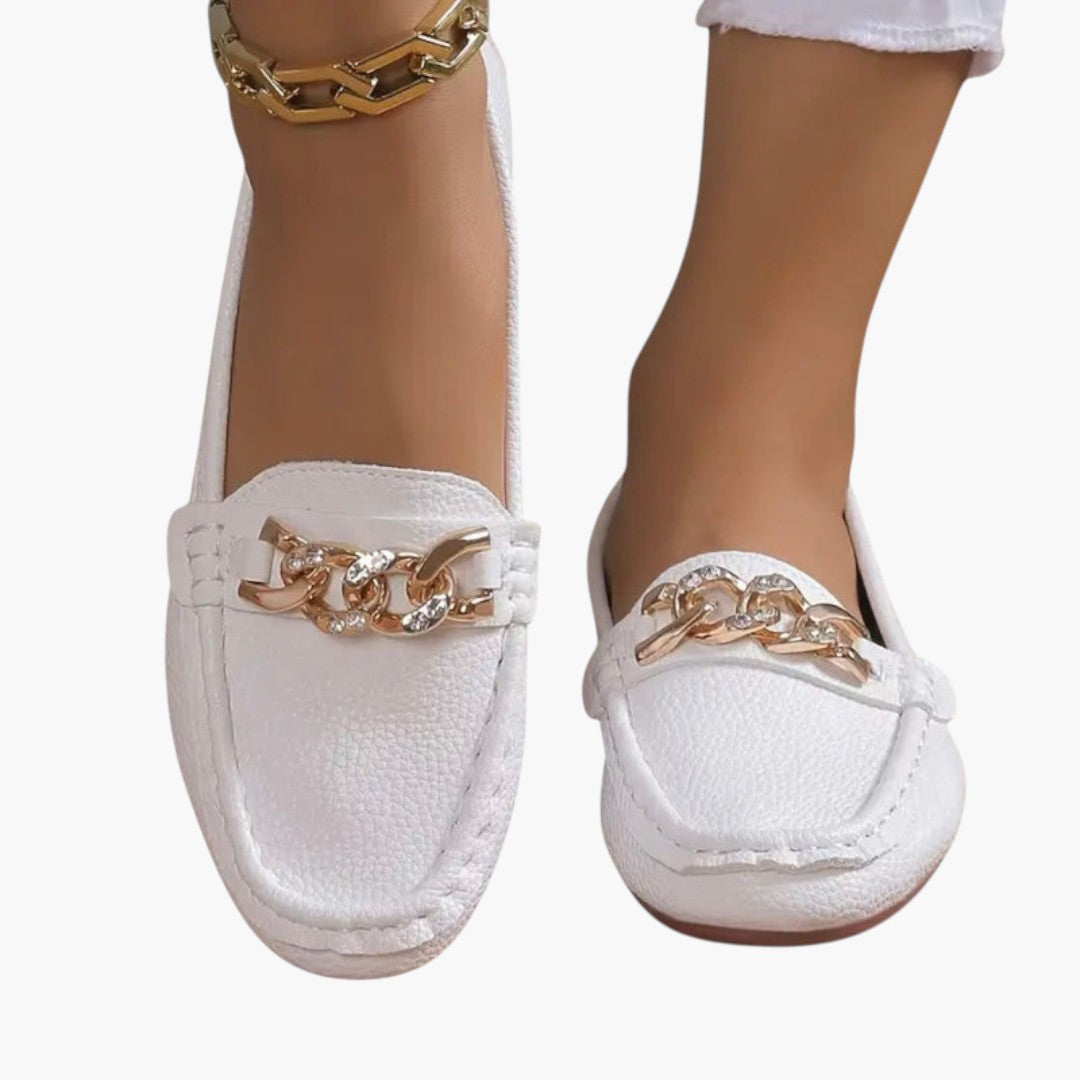 Mocassins Femme avec Chaîne Métallique et Texture Grainée