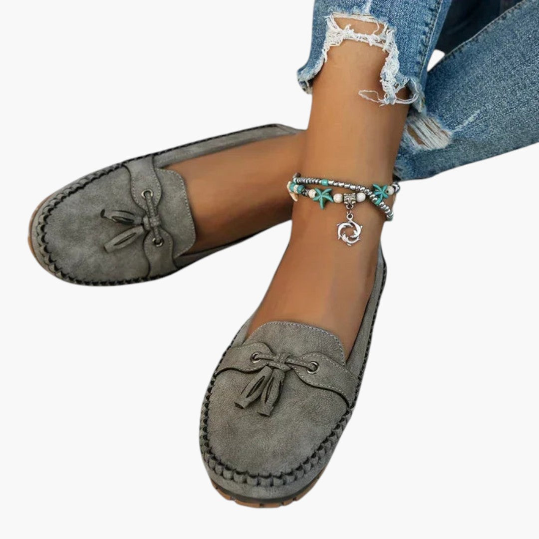 Mocassins Femme en Daim avec Nœud et Semelle Plate