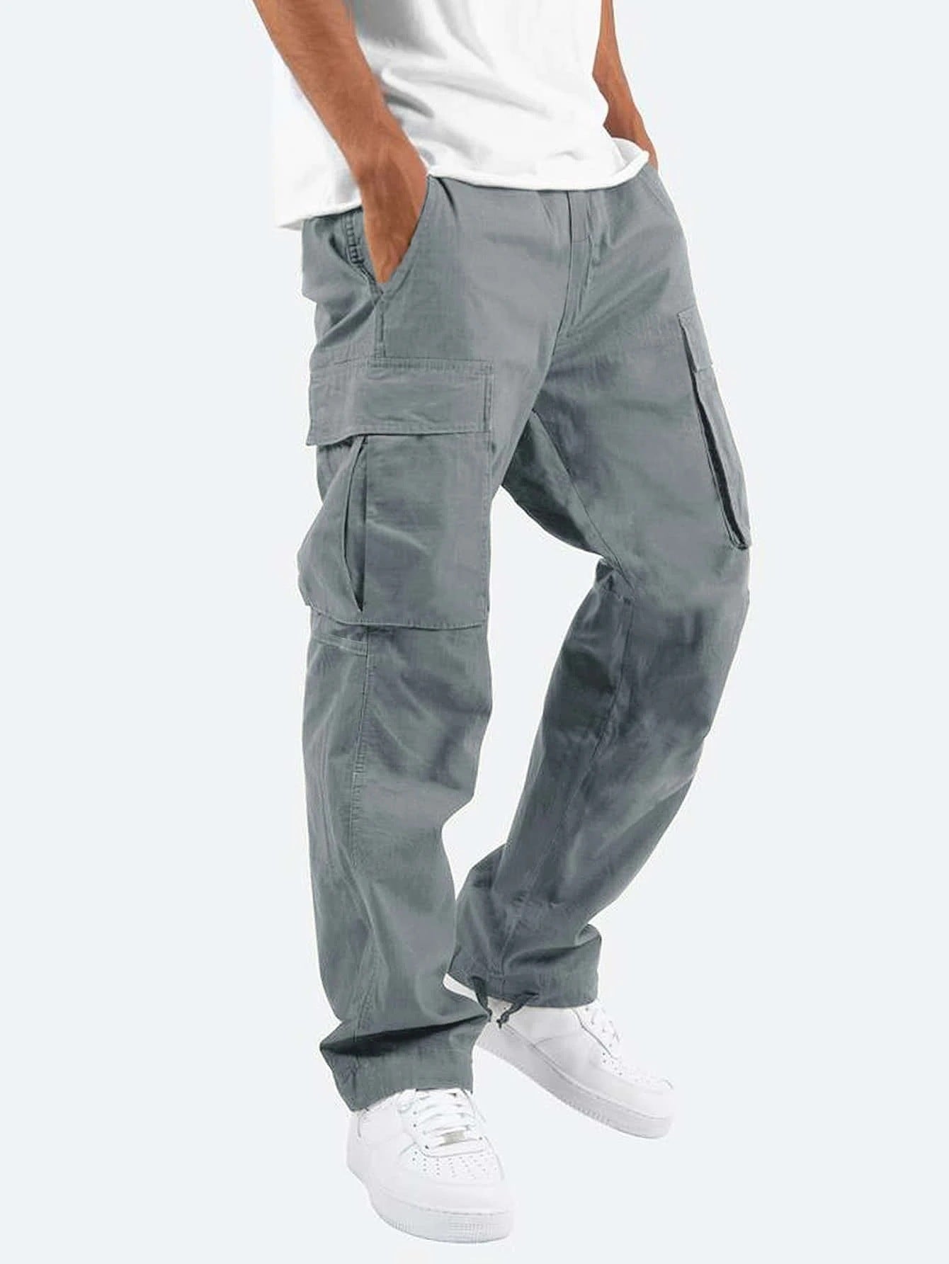 Pantalon cargo homme | Coupe droite, taille élastique | Poches cargo à rabat, 5 coloris, tailles S à 5XL