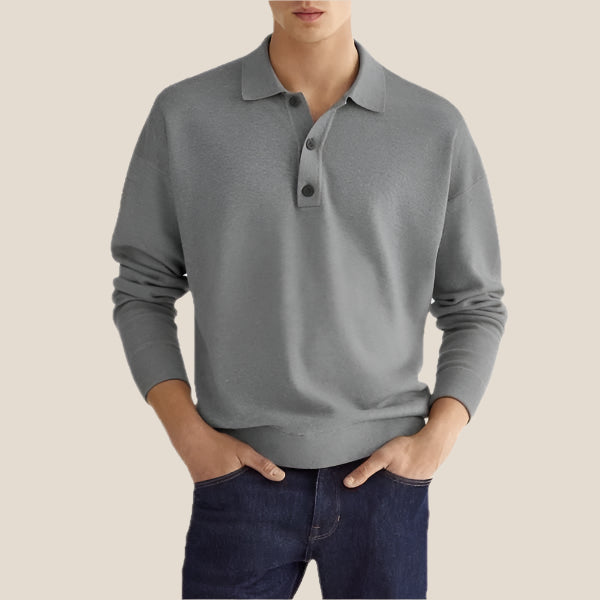 Polo homme manches longues | Coupe régulière, col polo 3 boutons | Confort durable, plusieurs coloris