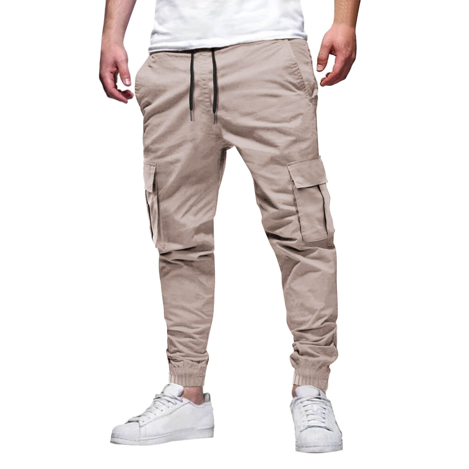 Pantalon cargo jogger homme | Taille élastique avec cordon, coupe slim | Multiples poches, bas resserrés