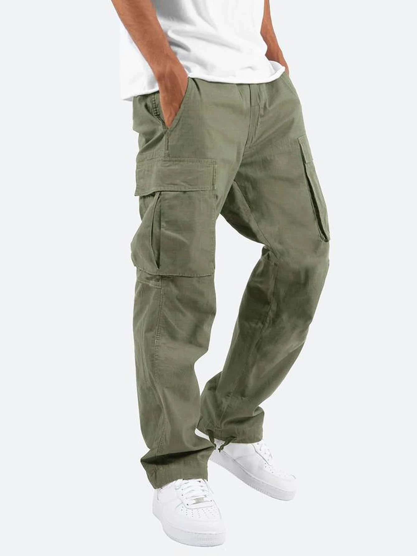 Pantalon cargo homme | Coupe droite, taille élastique | Poches cargo à rabat, 5 coloris, tailles S à 5XL