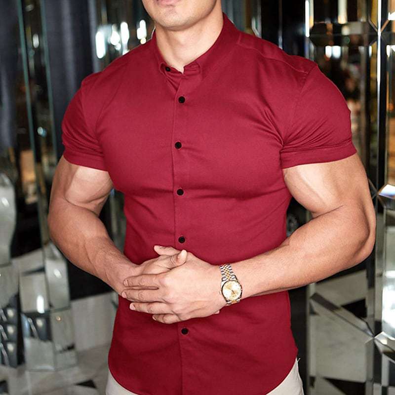 Chemise homme slim fit manches courtes, coupe ajustée