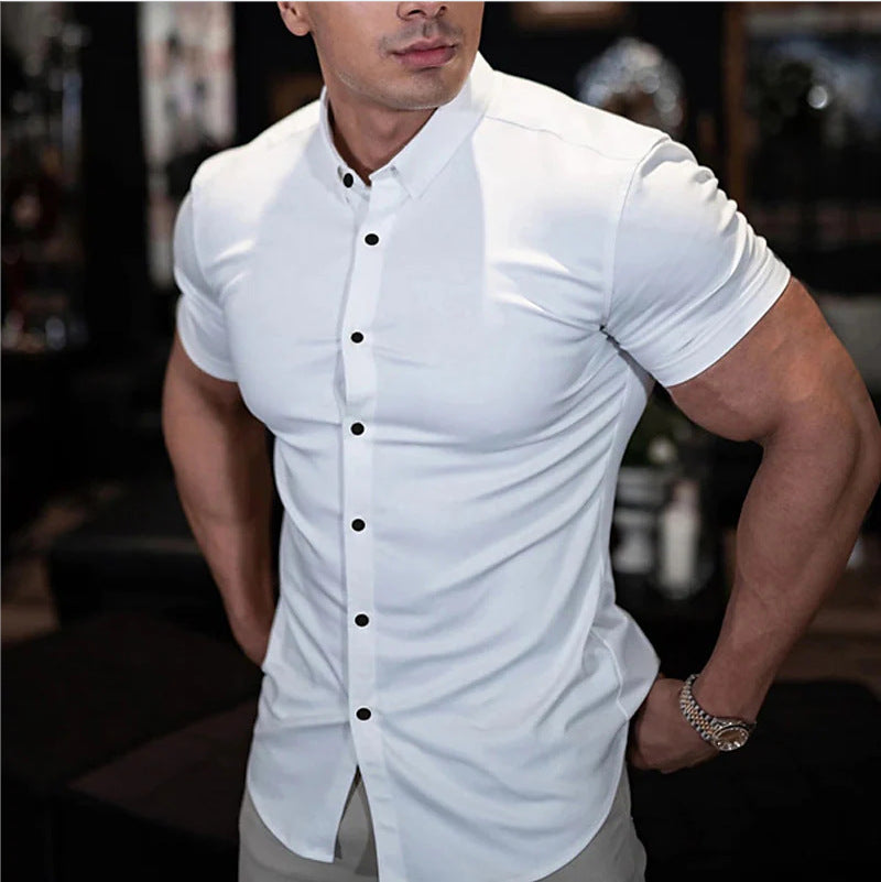 Chemise homme slim fit manches courtes, coupe ajustée