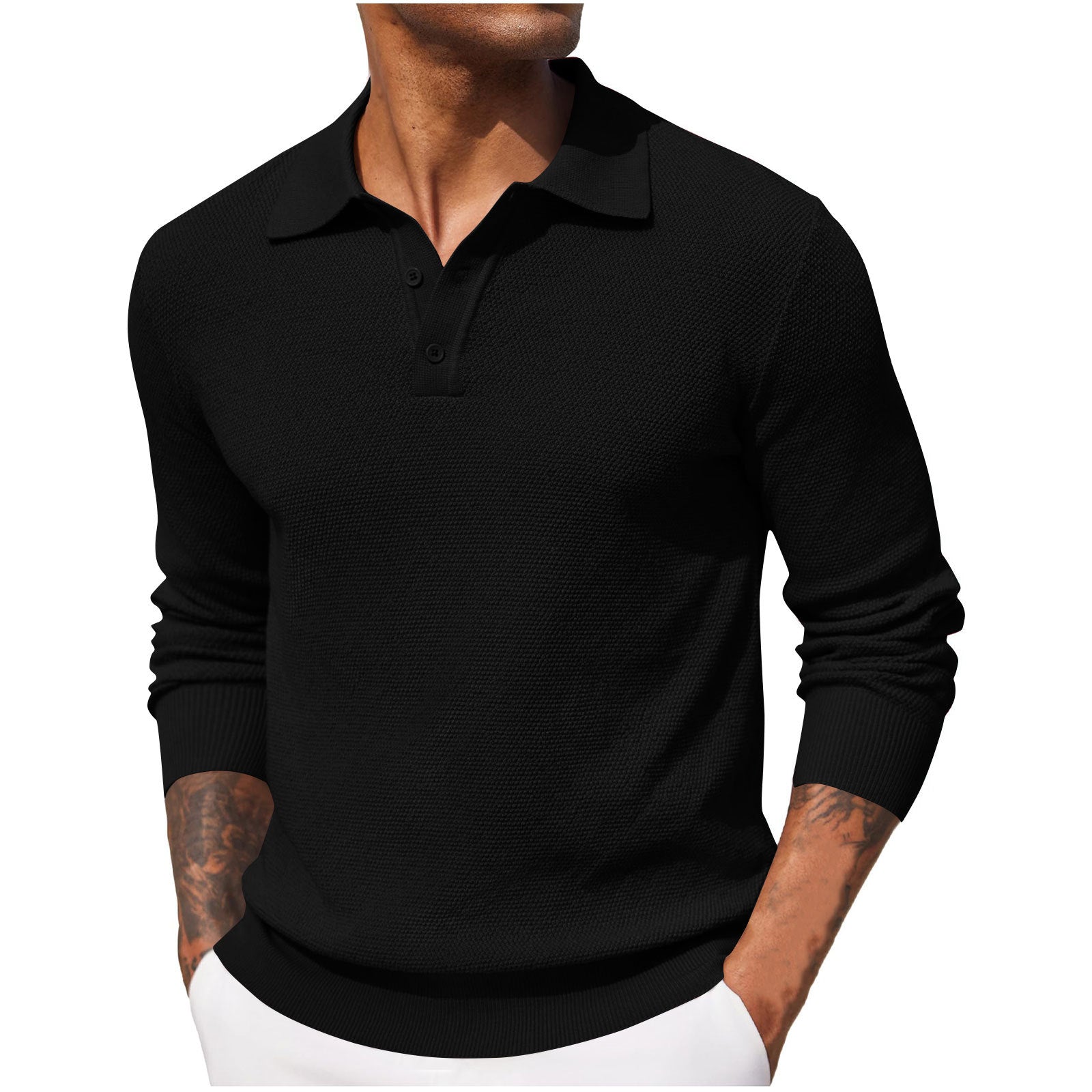 polo pour homme à manches longues style décontracté