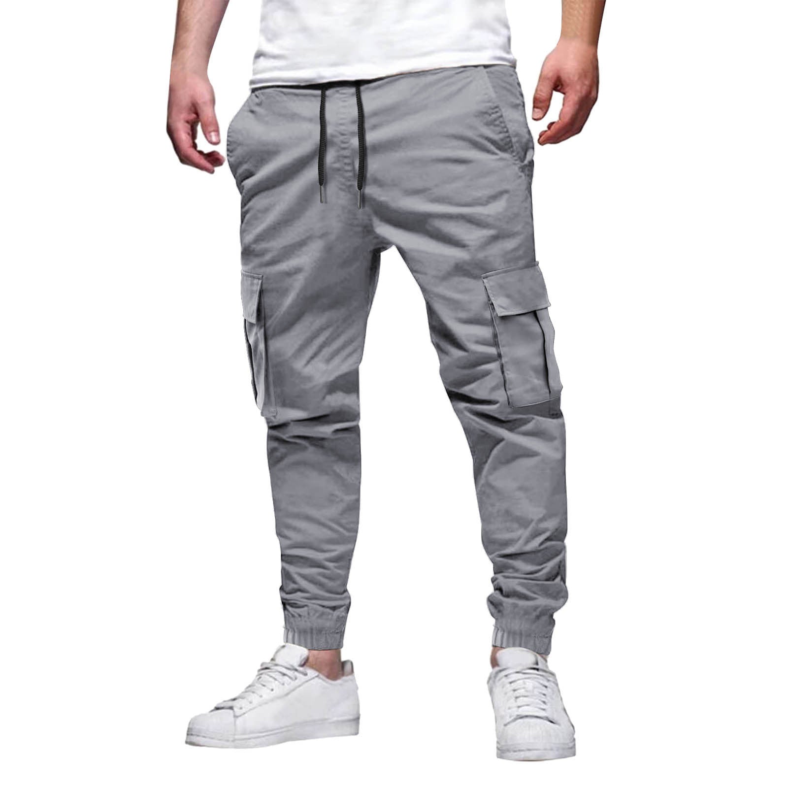 Pantalon cargo jogger homme | Taille élastique avec cordon, coupe slim | Multiples poches, bas resserrés