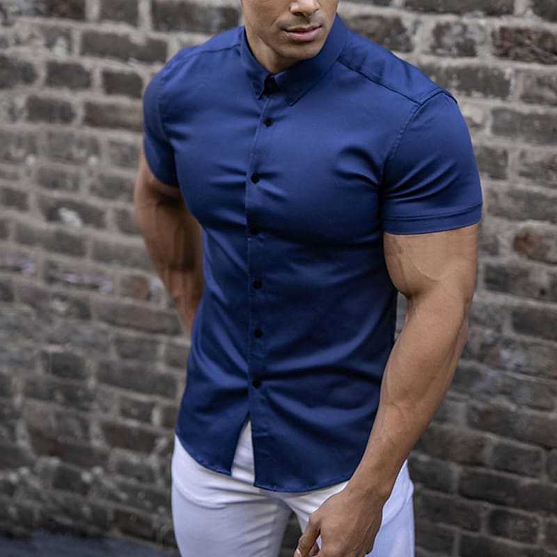 Chemise homme slim fit manches courtes, coupe ajustée