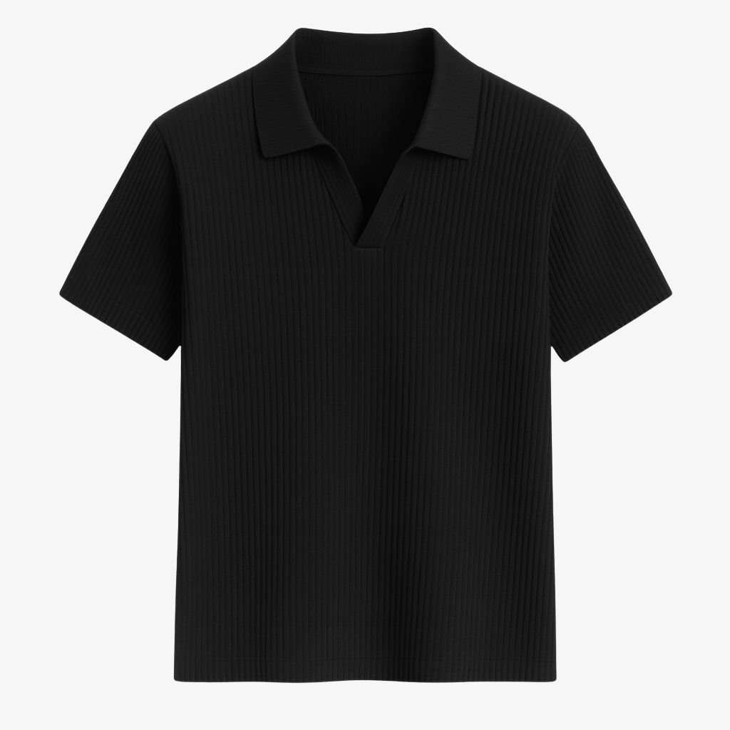 Polo pour homme en tricot côtelé, manches courtes, col ouvert