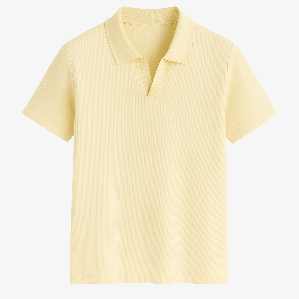 Polo pour homme en tricot côtelé, manches courtes, col ouvert