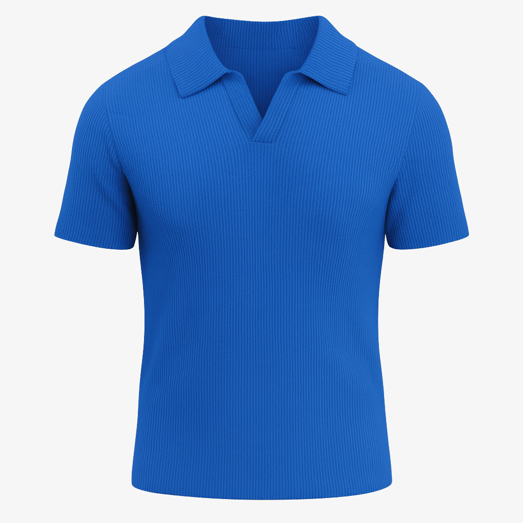 Polo pour homme en tricot côtelé, manches courtes, col ouvert