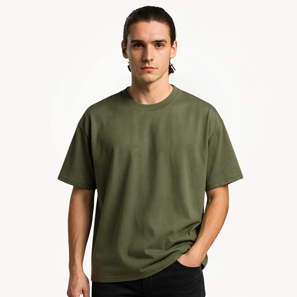 T shirt oversize homme | Coupe ample minimaliste, col rond | Uni, manches courtes, idéal en superposition