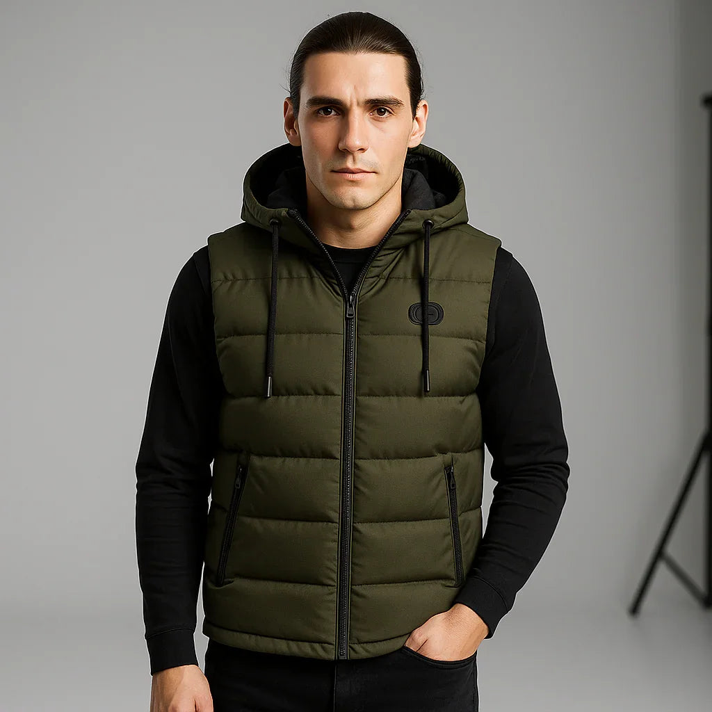Gilet sans manches homme | Capuche intégrée, fermeture zippée | Poches latérales, coupe droite, 5 coloris, tailles S à 2XL