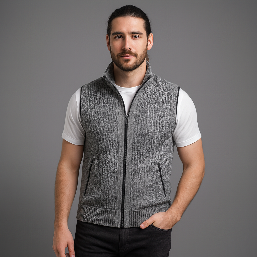 Gilet homme sans manches | Sans col, coupe épurée | À superposer sur chemise, style classique ou
