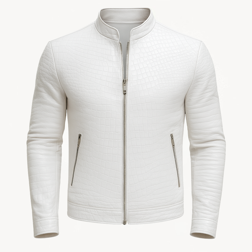 Veste homme en similicuir avec zip et motif texturé